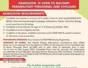 Nigerian Army College of Nursing ND/HND Admission Form