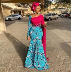 Mermaid Ankara Gown Combined with a Plain Material