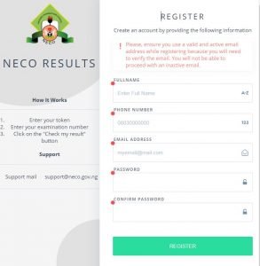 result.neco.gov.ng/register How to Register on NECO Result Checker Portal