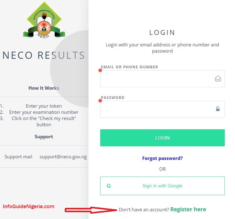 result.neco.gov.ng/register How to Register on NECO Result Checker Portal