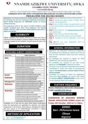 UNIZIK JUPEB Admission Form