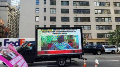 Nigerian Protesters In UN Assembly, Use Mobile Vans To Demand For a Plebiscite