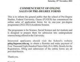 FUGUSAU Pre-degree Admission Form