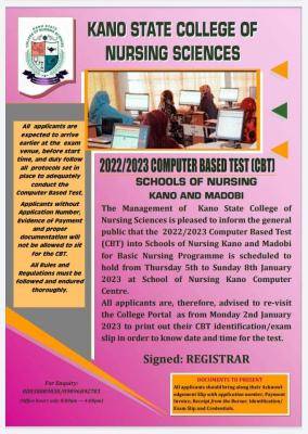 Kano State College of Nursing Entrance Examination Date