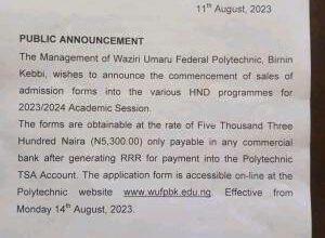 Waziri Umaru Federal Polytechnic HND Admission Form