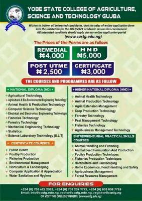 Yobe State College of Agriculture Admission Form