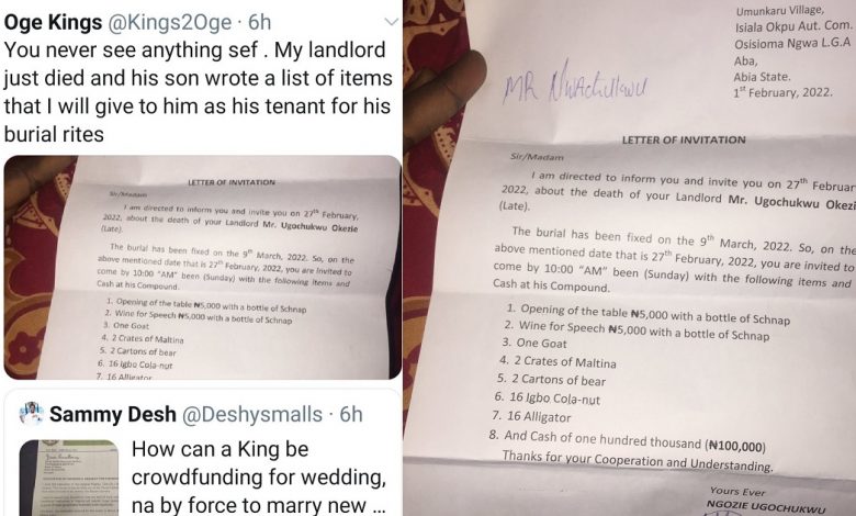 Tenant Reveals List Of Items He Was Mandated to Provide For His Landlord’s Burial