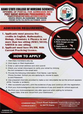 Kano State College of Nursing Post Basic Nursing Admission Form