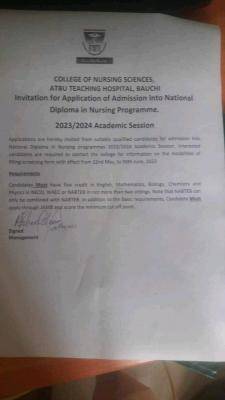 ATBUTH School of Nursing ND Admission Form