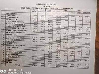 College of Education Akwanga NCE School Fee Schedule