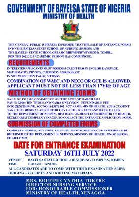 Bayelsa State School of Nursing Admission Form