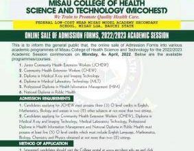 Misau College of Health Science Admission Form
