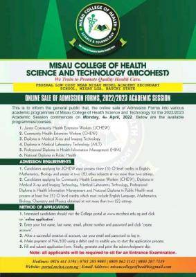 Misau College of Health Science Admission Form 