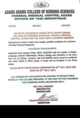 Adamu Adamu College of Nursing Sciences Admission Form