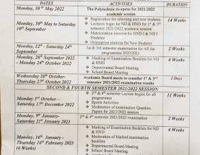 Federal Polytechnic Damaturu Academic Calendar
