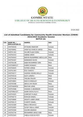 Gombe State College of Health Tech Admission List
