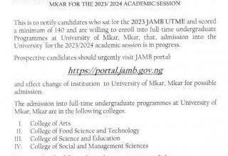 University of Mkar Post-UTME Form