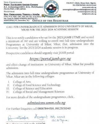 University of Mkar Post-UTME Form