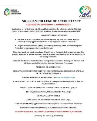 Nigeria College of Accountancy Admission Form