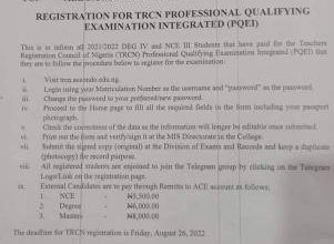 ACEONDO TRCN Qualifying Exams Registration