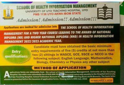UUTH School of Health Info Management Admission Form