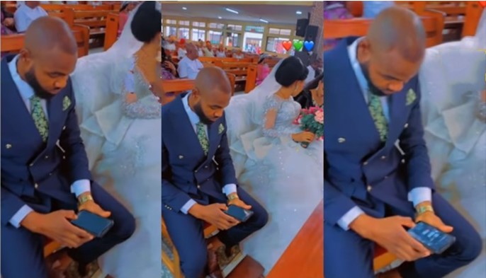 Groom Captured Placing Betting On Phone During His Church Wedding