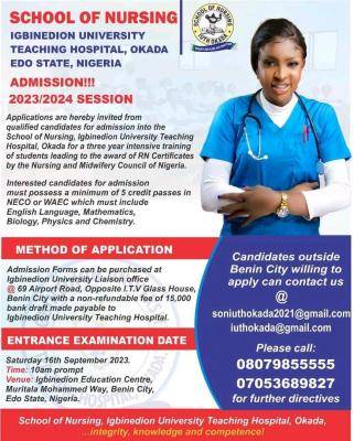 Igbinedion University Teaching Hospital Nursing Admission Form