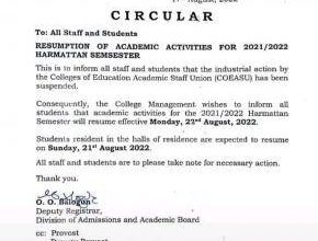 ACEONDO Resumption of Academic Activities