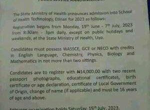 Akwa Ibom College of Health Technology Admission Form