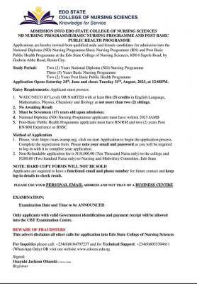Edo State College of Nursing Admission Form