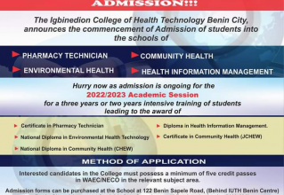 Igbinedion College of Health Tech Sept Edition Form