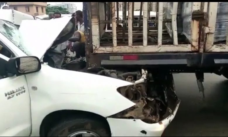 Hilux collides with truck, Lagos driver escapes death