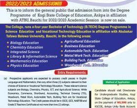 Kogi State College of Education (ATBU Affiliate) Degree Admission Form