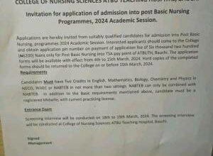 ATBUTH School of Nursing Post Basic Nursing Admission Form