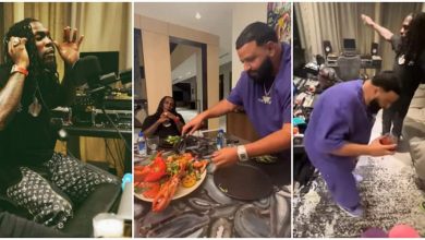  DJ Khaled Hosts Burna Boy Inside His Mansion, Serves Him Lobster  