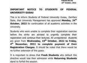 FUGUSAU Resumption Date For Academic Activities