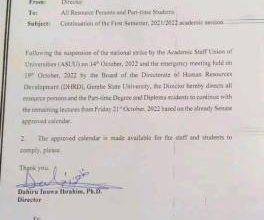 GOMSU Resumption Date For Part-Time students