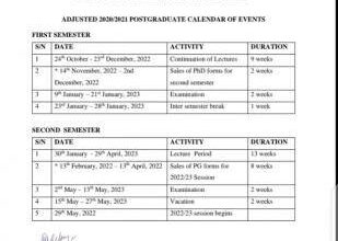 MAUTECH Adjusted Postgraduate Academic Calendar