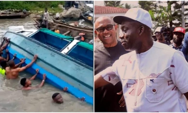 Peter Obi welcomed with cheers as he rides boat to visit Benue flood victims