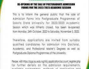 SSU Reopens Portal for Postgraduate Application