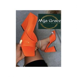 Women's Trendy Block Heel Pumps Tampered Sandals, Orange, Size 36-43