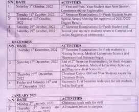 COOU Approved Academic Calendar
