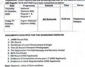 Delta Polytechnic Otefe-oghara Screening Schedule