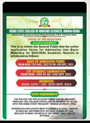 Kebbi State College of Nursing Basic Midwifery Admission