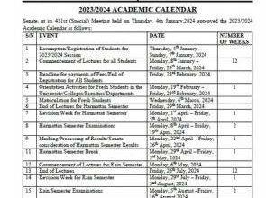 COOU Academic Calendar