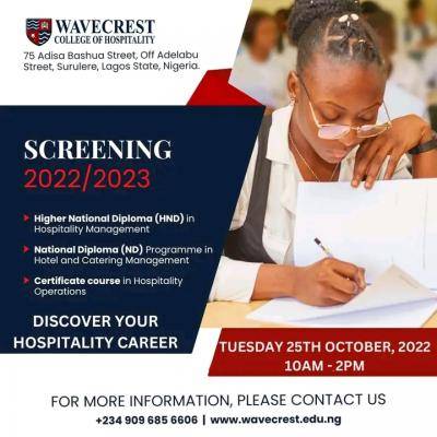 Wavecrest College of Hospitality Next batch Admission Screening Exercise
