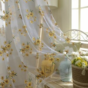 Delicate Flower Window Tulle Curtain Sheer Drape Divider Home Bedroom Decor-Yellow