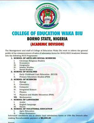 College of Education Waka-Biu Admission Form