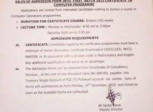 FCE Potiskum Certificate in Computer Admission