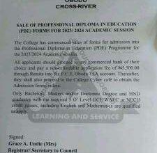 Federal College of Education Obudu PDE Admission Form